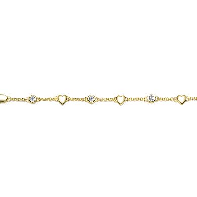14k Gold-Plated Cubic Zirconia Heart Charm Bracelet