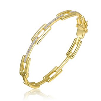 14k Gold-Plated Cubic Zirconia Rectangular Link Bracelet