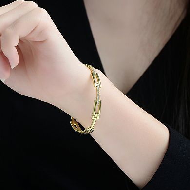14k Gold-Plated Clear Cubic Zirconia Rectangular Link Bracelet