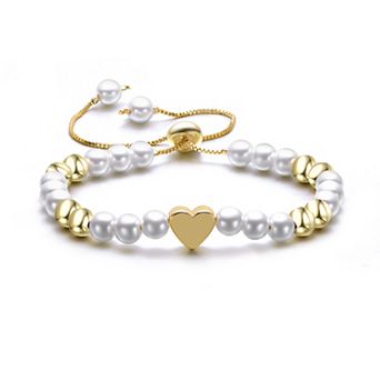 14k Gold-Plated Heart & Freshwater Cultured Pearl Adjustable Bracelet