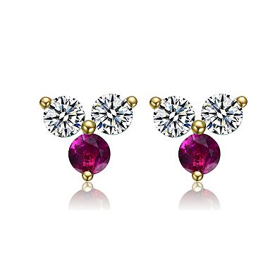 14k Gold-Plated Cubic Zirconia 3-Stone Stud Earrings
