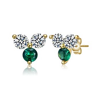 Kids' 14k Gold-Plated Cubic Zirconia 3-Stone Stud Earrings