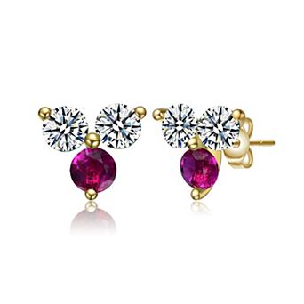 Kids' 14k Gold-Plated Cubic Zirconia 3-Stone Stud Earrings