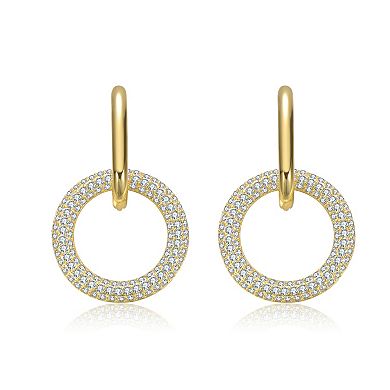 14k Gold-Plated Pave Cubic Zirconia Round Drop Hoop Earrings