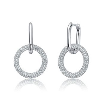 14k Gold-Plated Pave Cubic Zirconia Round Drop Hoop Earrings