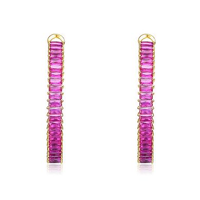 14k Gold-Plated Colored Emerald-Cut Cubic Zirconia Snap Hinge Hoop Earrings