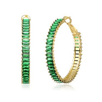 14k Gold-Plated Colored Emerald-Cut Cubic Zirconia Snap Hinge Hoop Earrings