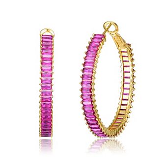 14k Gold-Plated Colored Emerald-Cut Cubic Zirconia Snap Hinge Hoop Earrings