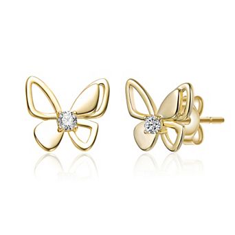 14k Gold-Plated Cubic Zirconia Butterfly Stud Earrings