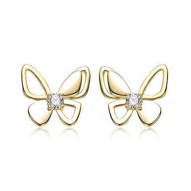 14k Gold-Plated Cubic Zirconia Butterfly Stud Earrings
