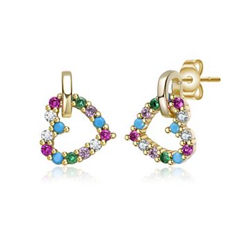 Kids 14k Gold-Plated Multi-Gemstone Heart Drop Earrings