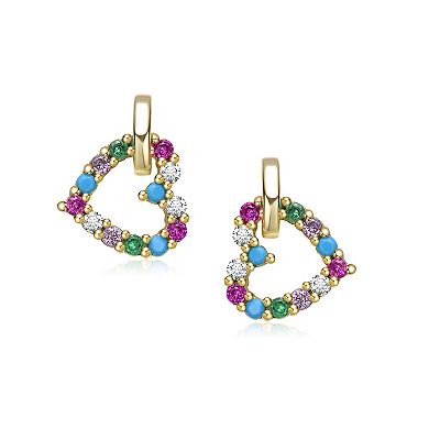 Kids 14k Gold-Plated Multi-Gemstone Heart Drop Earrings