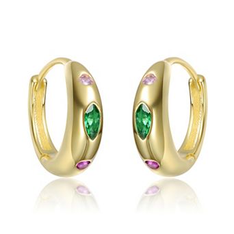 14k Gold-Plated Multicolor Cubic Zirconia Hoop Earrings