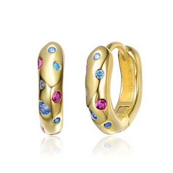 14k Gold-Plated Colored Cubic Zirconia Wide Hoop Earrings