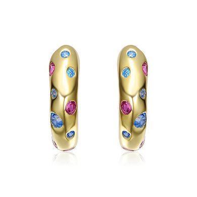 14k Gold-Plated Colored Cubic Zirconia Wide Hoop Earrings