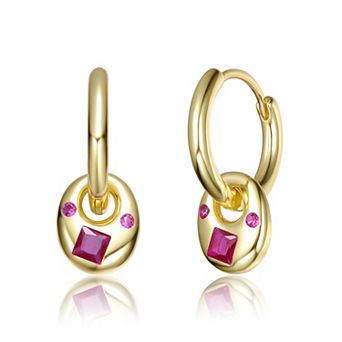 14k Gold-Plated Red & Pink Cubic Zirconia Dangle Hoop Earrings