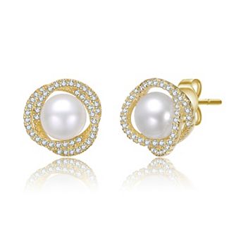 14k Gold Over Sterling Silver Clear Cubic Zirconia & Mother-of-Pearl Stud Earrings