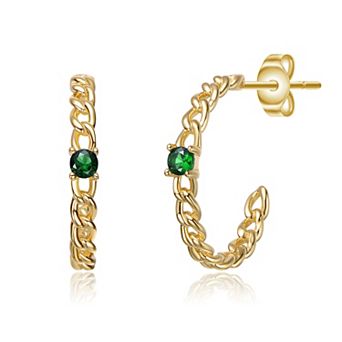 14k Gold Over Sterling Silver Green Cubic Zirconia Braided Hoop Earrings