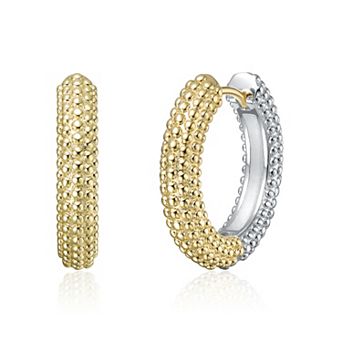 Two-Tone Beaded Texture Hoop Earrings