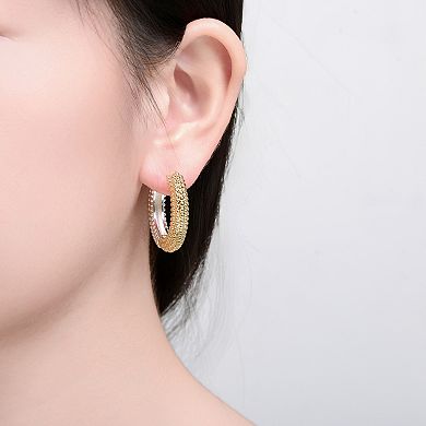 Two-Tone Beaded Texture Hoop Earrings