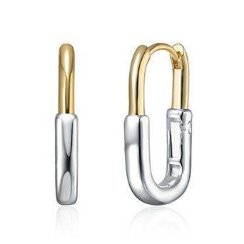 Two-Tone Sleek Oval Hoop Earrings
