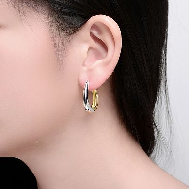 Two-Tone Sleek Teardrop Hoop Earrings