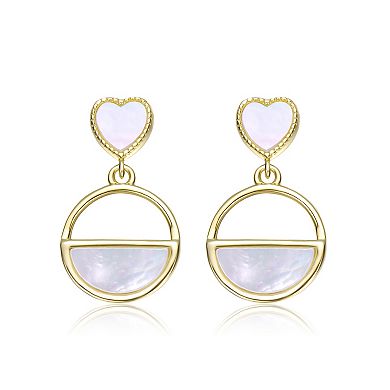 14k Gold Over Sterling Silver Freshwater Cultured Pearl Heart & Circular Drop Earrings