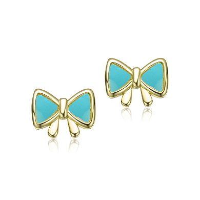 14k Gold Over Sterling Silver Bow Design Stud Earrings