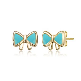 14k Gold Over Sterling Silver Bow Design Stud Earrings