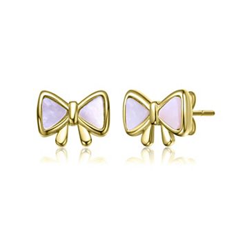 14k Gold Over Sterling Silver Bow Design Stud Earrings