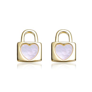 14k Gold Over Sterling Silver Heart-Shaped Lock Stud Earrings