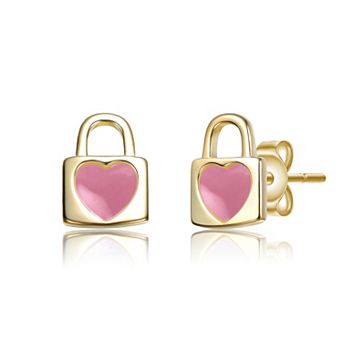14k Gold Over Sterling Silver Heart-Shaped Lock Stud Earrings