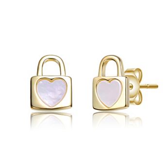 14k Gold Over Sterling Silver Heart-Shaped Lock Stud Earrings