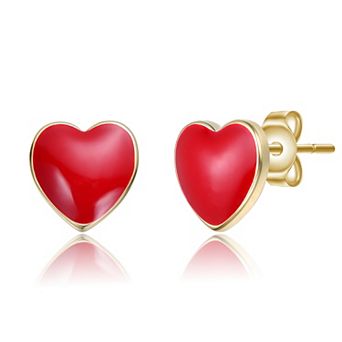 14k Gold Over Sterling Silver Heart Design Stud Earrings
