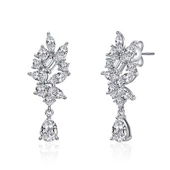 Rhodium Over Sterling Silver Clear Cubic Zirconia Marquise & Pear Shaped Dangling Earrings