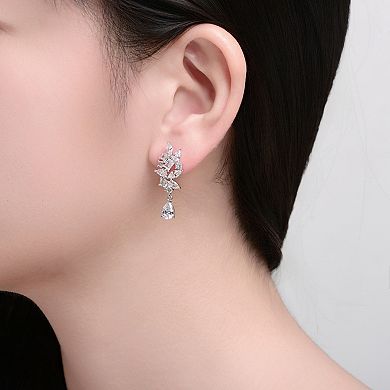 Rhodium Over Sterling Silver Clear Cubic Zirconia Marquise & Pear Shaped Dangling Earrings