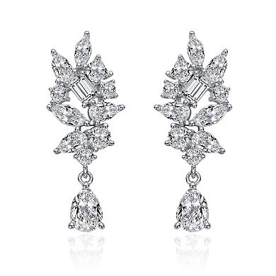 Rhodium Over Sterling Silver Clear Cubic Zirconia Marquise & Pear Shaped Dangling Earrings