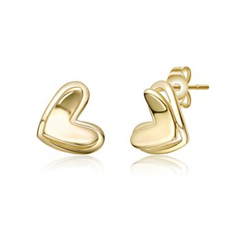 14k Gold Classic Puffy Heart Stud Earrings