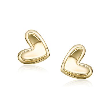 14k Gold Classic Puffy Heart Stud Earrings