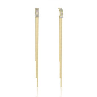 14k Gold Pave Bar Dangle Earrings