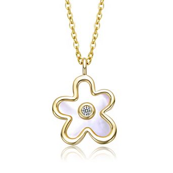 14k Gold Over Sterling Silver Freshwater Cultured Pearl and Clear Cubic Zirconia Star Shaped Pendant Necklace