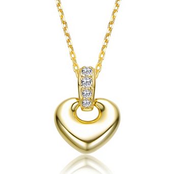 14k Gold Over Sterling Silver Clear Cubic Zirconia Heart Design Pendant Necklace