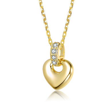 14k Gold Over Sterling Silver Clear Cubic Zirconia Heart Design Pendant Necklace