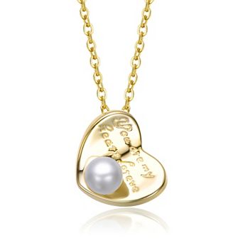 14k Gold Over Sterling Silver Freshwater Cultured Pearl on “You Are My Heart Forever” Pendant Necklace