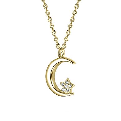 14k Gold Over Sterling Silver Crescent Moon & Cubic Zirconia Star Pendant Necklace
