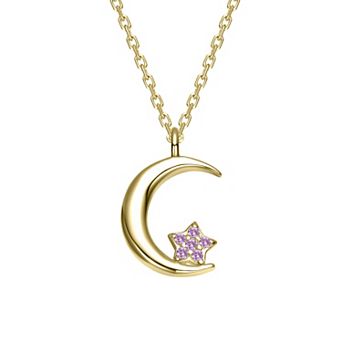 14k Gold Over Sterling Silver Crescent Moon & Cubic Zirconia Star Pendant Necklace