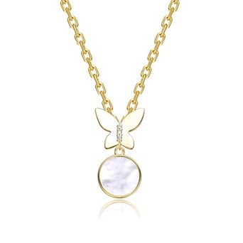 14k Gold Over Sterling Silver Freshwater Cultured Pearl & Butterfly Pendant Necklace