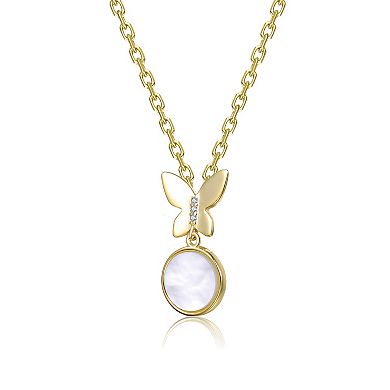 14k Gold Over Sterling Silver Freshwater Cultured Pearl & Butterfly Pendant Necklace