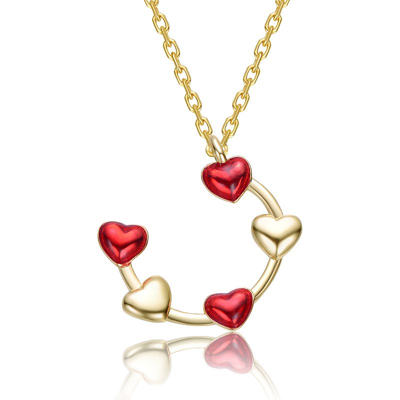 14k Gold Over Sterling Silver Graceful Heart Charms Pendant Necklace, Women's, 
