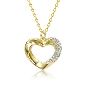 14k Gold Over Sterling Silver Clear Cubic Zirconia Heart Pendant Necklace